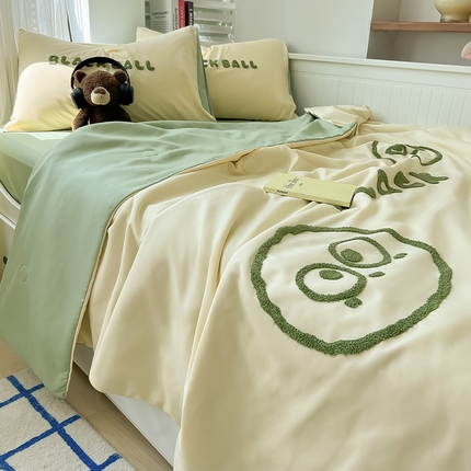 眠帛家居 2024新款水洗棉毛巾绣夏被四件套精灵系列A类风格二 精灵奶黄-果绿