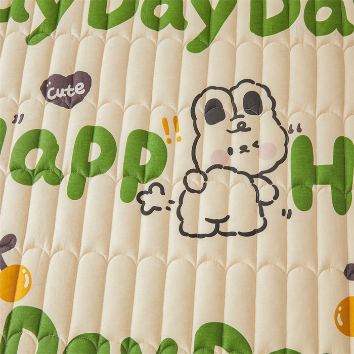 91家纺网 家纺一手货源 找家纺 3C 2024新款全棉大豆夹棉印花床笠四件套 兔耳宝贝