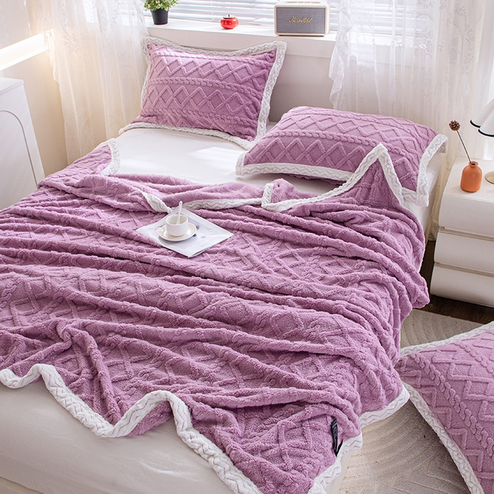 91家纺网 家纺一手货源 找家纺 芸锦豪 2024新款塔芙蓉多功能毯--双面塔夫绒包边 塔夫绒-莫奈紫