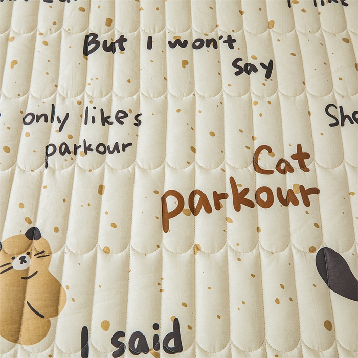 91家纺网 家纺一手货源 找家纺 3C 2024新款全棉大豆夹棉印花床笠四件套 撒娇萌猫