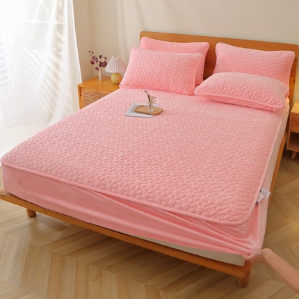 芸锦豪 2024新款宝宝绒夹棉刺绣床笠 玫瑰粉