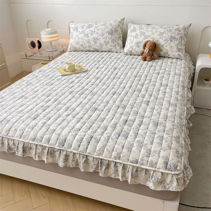 91家纺网 家纺一手货源 找家纺 3C 2024新款全棉13372大豆夹棉印花花边床笠四件套 洛莉单床笠