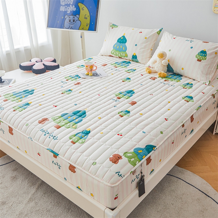 91家纺网 家纺一手货源 找家纺 3C 2024新款全棉大豆夹棉印花床笠四件套 奇趣森林