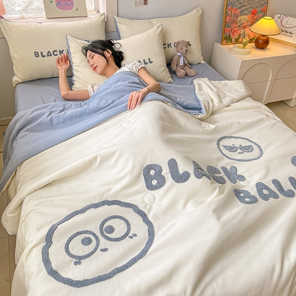 眠帛家居 2024新款水洗棉毛巾绣夏被四件套精灵系列A类风格二 精灵蓝灰