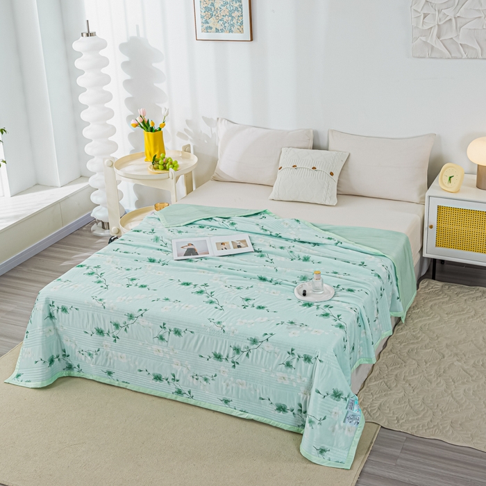 91家纺网 家纺一手货源 找家纺 博弈 2024新款凉感丝抗菌夏被 绿叶