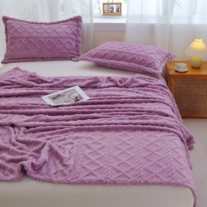 91家纺网 家纺一手货源 找家纺 芸锦豪 2024新款塔芙绒毛毯多功能毯-双面塔夫绒卷边 塔夫绒-莫奈紫