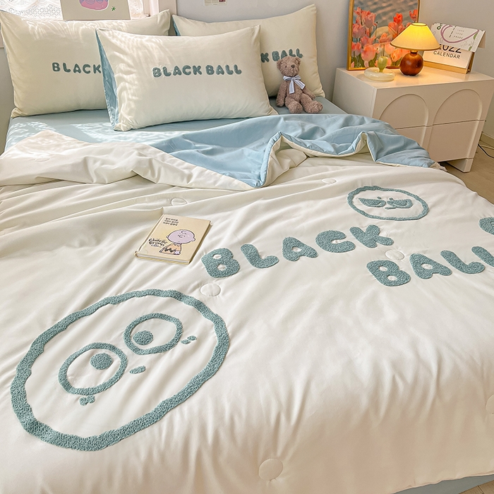 91家纺网 家纺一手货源 找家纺 眠帛家居 2024新款水洗棉毛巾绣夏被四件套精灵系列A类风格二 精灵繁星蓝