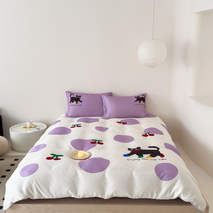 西西家居 2024新款数码兰精天丝套件 波点猫-紫