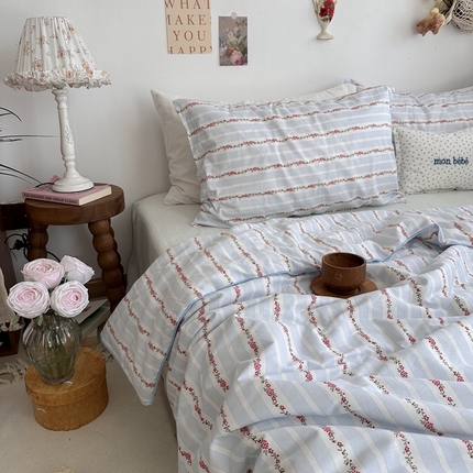 91家纺网 家纺一手货源 找家纺 （总）恋恋三季 2024新款纯棉可机洗嵌绳款夏凉被四件套--第一组