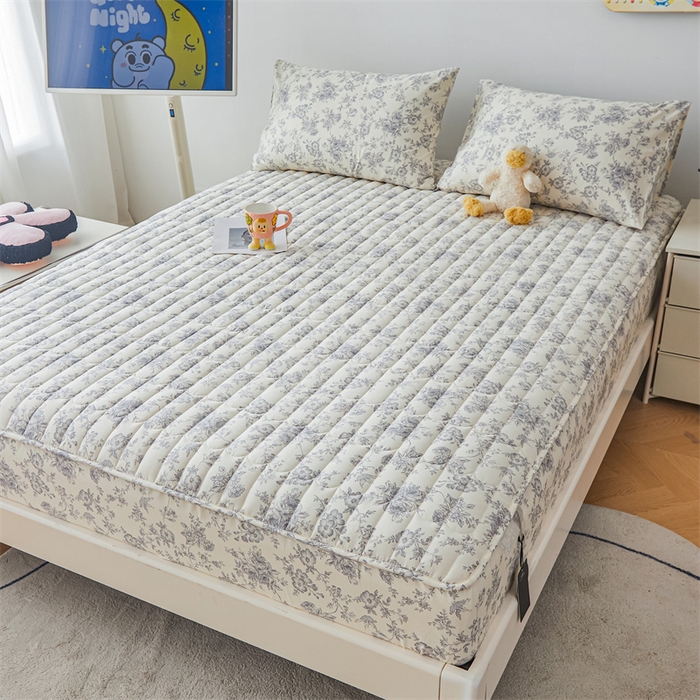 91家纺网 家纺一手货源 找家纺 3C 2024新款全棉大豆夹棉印花床笠四件套 洛莉