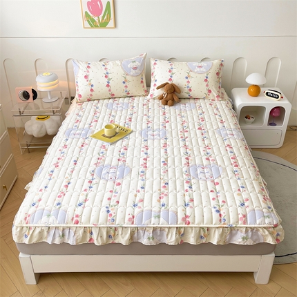 91家纺网 家纺一手货源 找家纺 （总）3C 2024新款全棉13372大豆夹棉印花花边床笠四件套