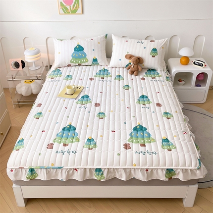 3C 2024新款全棉13372大豆夹棉印花花边床笠四件套 奇趣森林