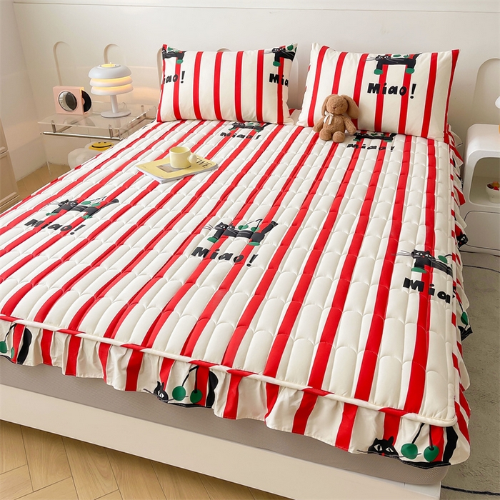 91家纺网 家纺一手货源 找家纺 3C 2024新款全棉13372大豆夹棉印花花边床笠四件套 黑猫警长单床笠