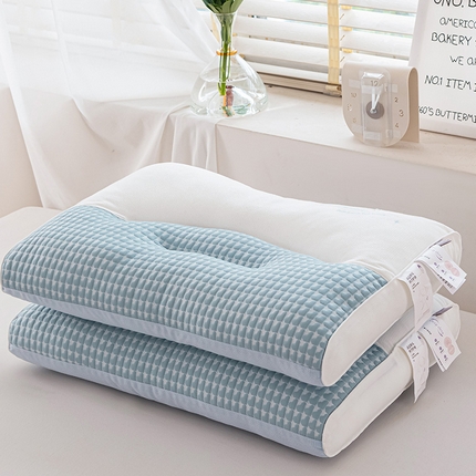 梦叶草 2024新款无荧光安颈1号凉豆豆玉米绒两用护颈枕芯48*74cm 安颈1号-蓝色