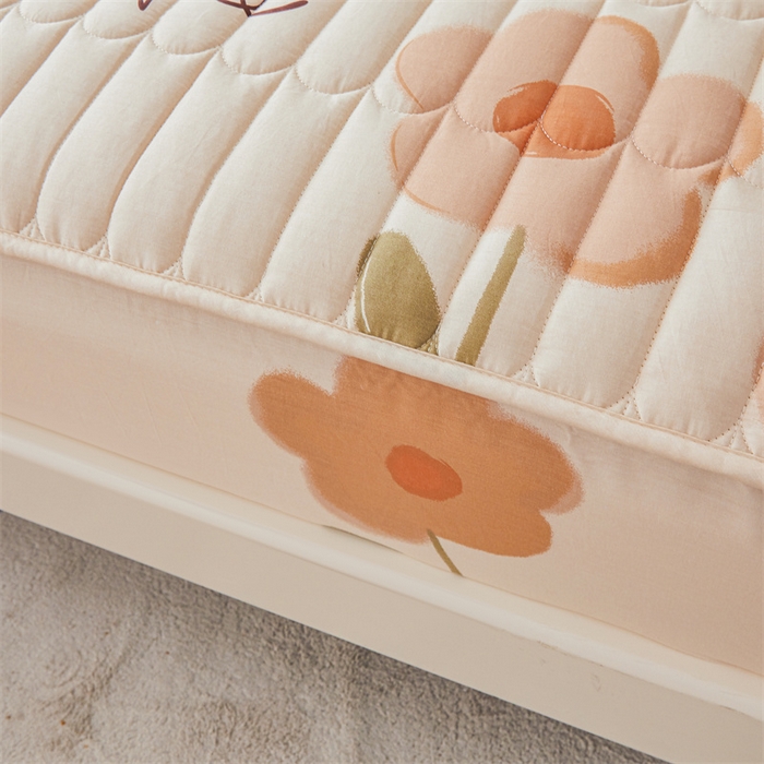 91家纺网 家纺一手货源 找家纺 3C 2024新款全棉大豆夹棉印花床笠四件套 花恋-桔