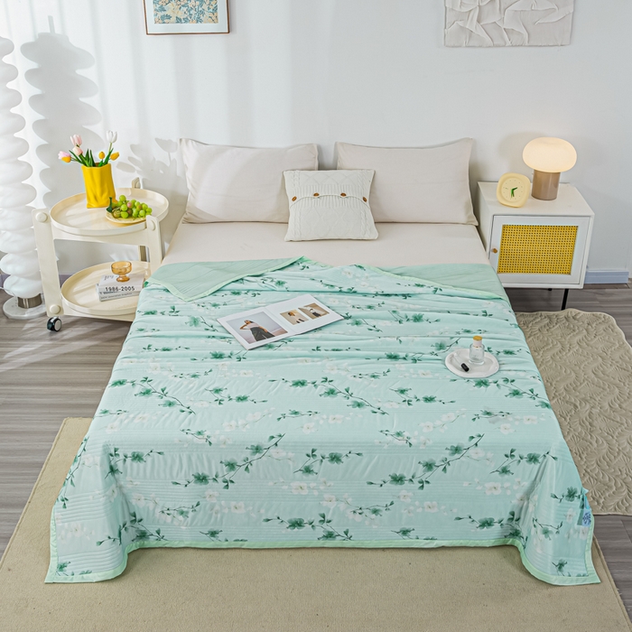 91家纺网 家纺一手货源 找家纺 博弈 2024新款凉感丝抗菌夏被 绿叶