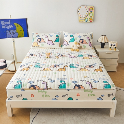 3C 2024新款全棉大豆夹棉印花床笠四件套 恐龙天地
