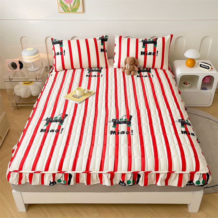 91家纺网 家纺一手货源 找家纺 3C 2024新款全棉13372大豆夹棉印花花边床笠四件套 黑猫警长单床笠