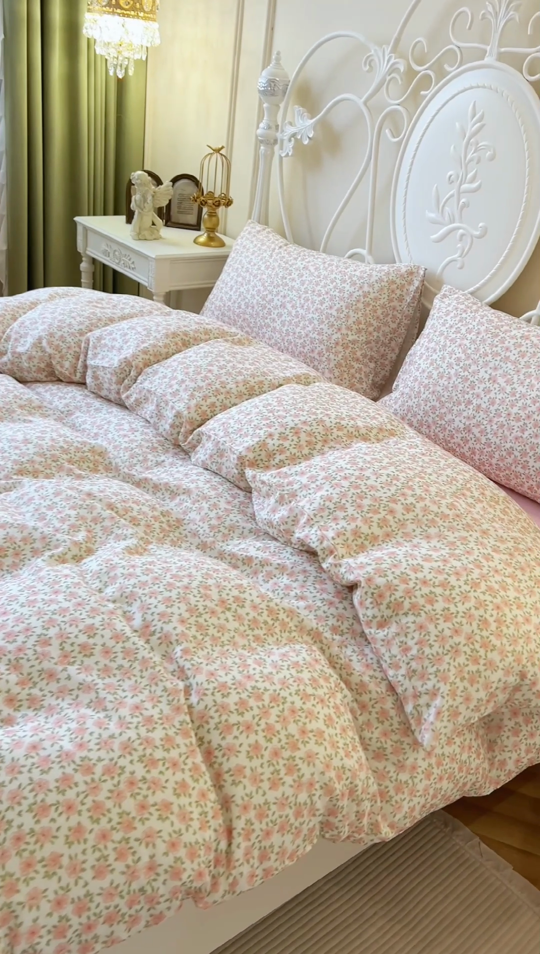 91家纺网 家纺一手货源 找家纺 麒豆豆 2024新款全棉双层纱四件套樱花-粉