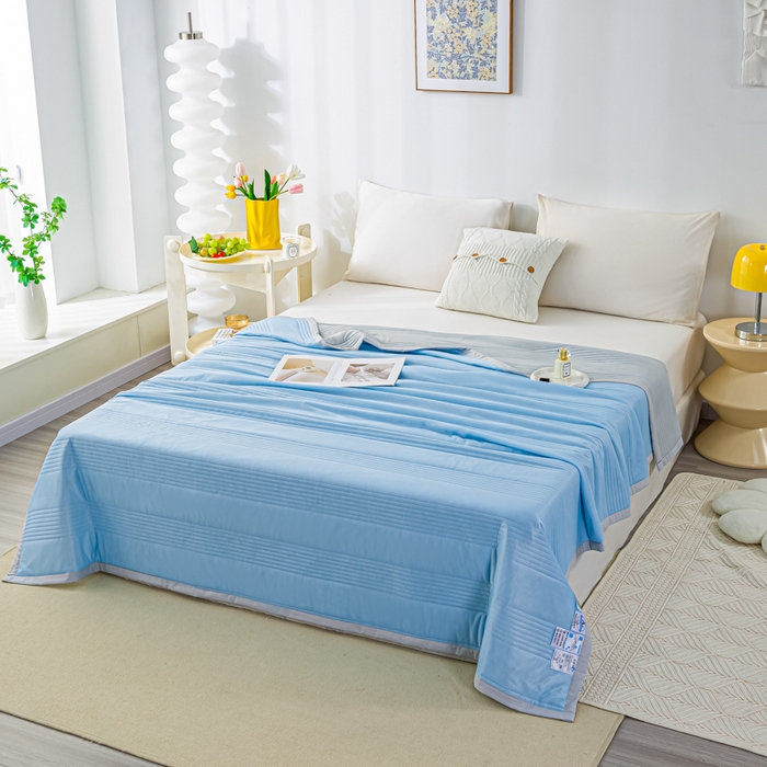 91家纺网 家纺一手货源 找家纺 博弈 2024新款凉感丝抗菌夏被 灰蓝