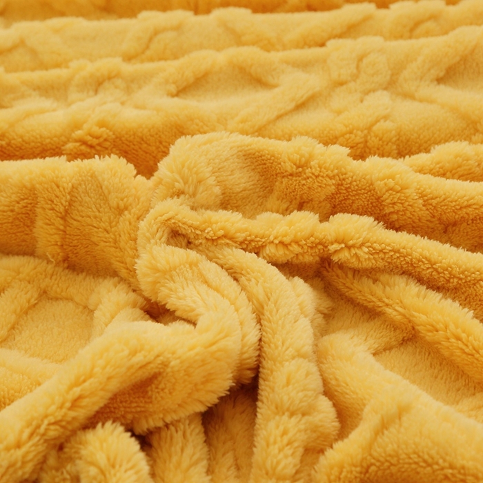 91家纺网 家纺一手货源 找家纺 芸锦豪 2024新款塔芙绒毛毯多功能毯-双面塔夫绒卷边 塔夫绒-姜黄