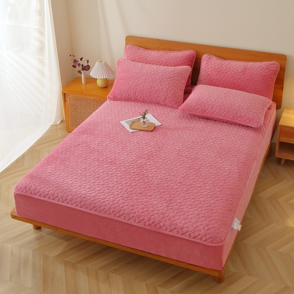 91家纺网 家纺一手货源 找家纺 芸锦豪 2024新款宝宝绒夹棉刺绣床笠 浅豆沙