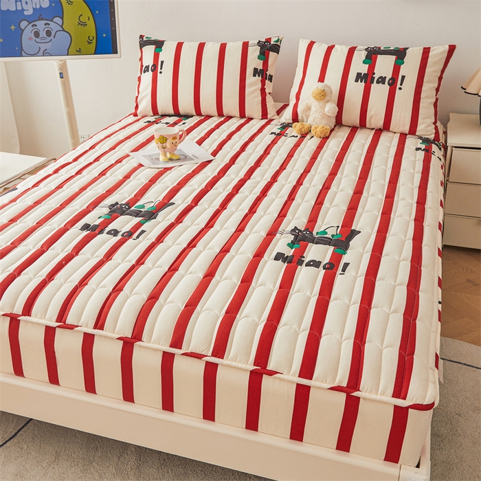 91家纺网 家纺一手货源 找家纺 3C 2024新款全棉大豆夹棉印花床笠四件套 黑猫警长