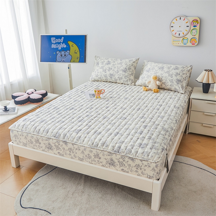 91家纺网 家纺一手货源 找家纺 3C 2024新款全棉大豆夹棉印花床笠四件套 洛莉