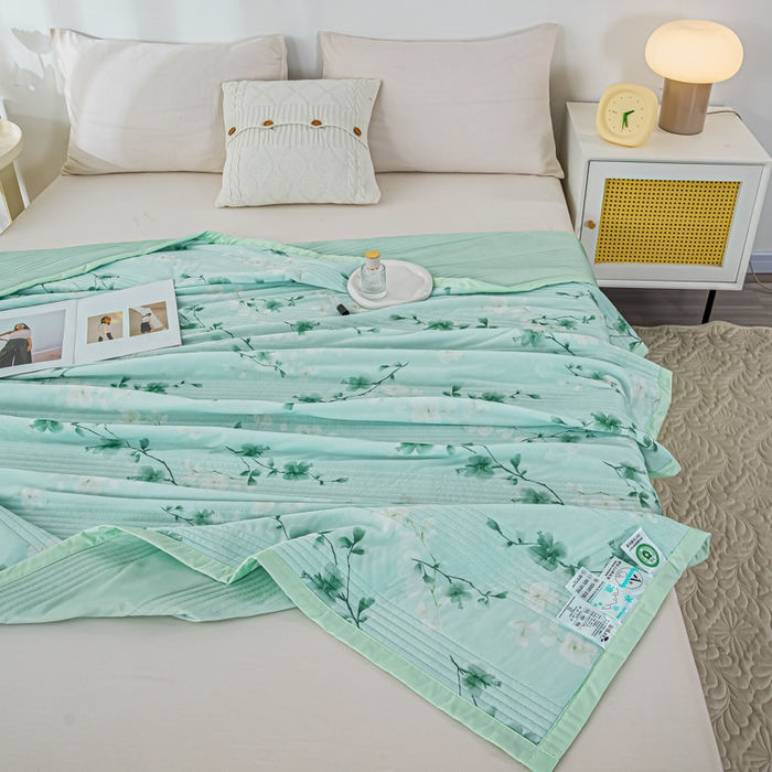 91家纺网 家纺一手货源 找家纺 博弈 2024新款凉感丝抗菌夏被 绿叶