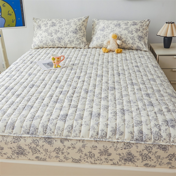 91家纺网 家纺一手货源 找家纺 3C 2024新款全棉大豆夹棉印花床笠四件套 洛莉