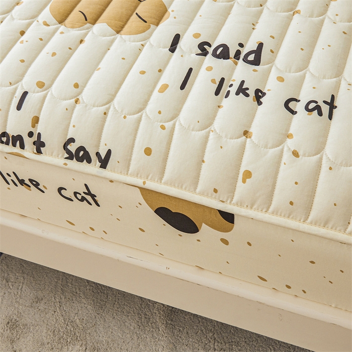 91家纺网 家纺一手货源 找家纺 3C 2024新款全棉大豆夹棉印花床笠四件套 撒娇萌猫