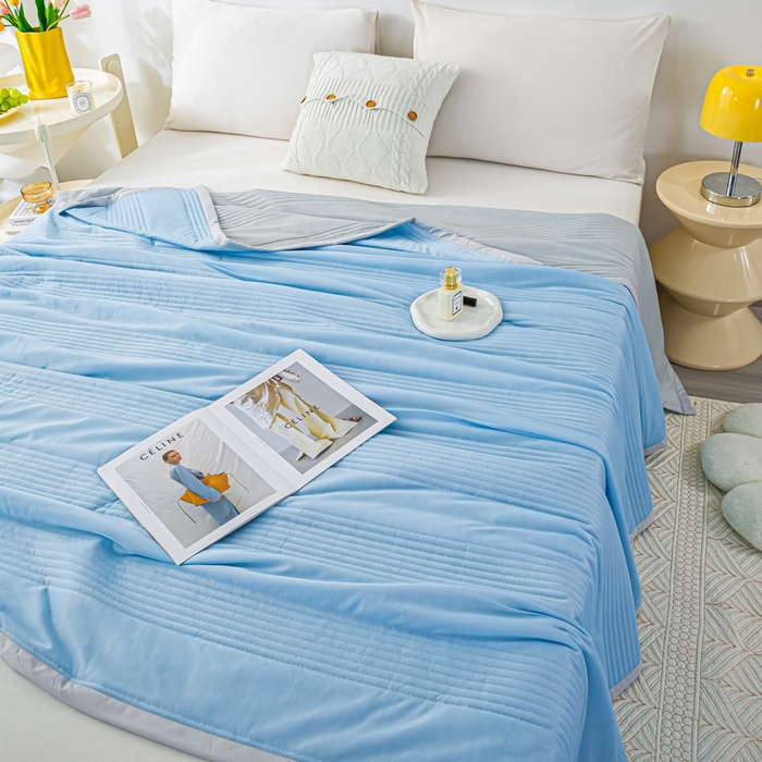 91家纺网 家纺一手货源 找家纺 博弈 2024新款凉感丝抗菌夏被 灰蓝