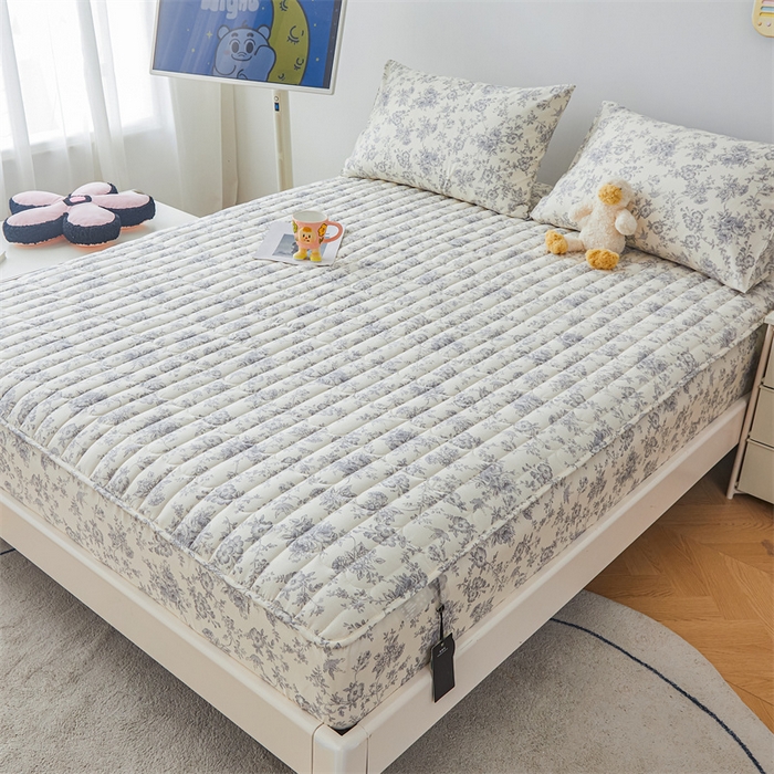 91家纺网 家纺一手货源 找家纺 3C 2024新款全棉大豆夹棉印花床笠四件套 洛莉