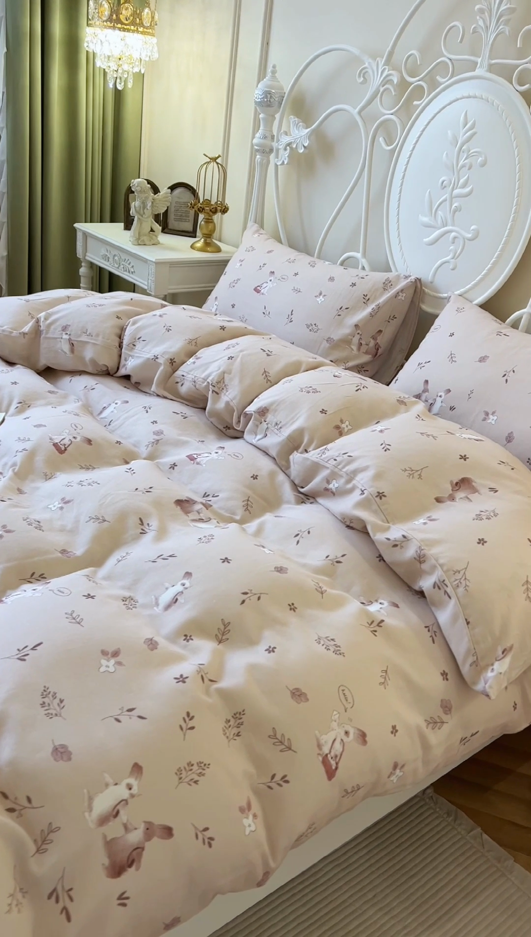 91家纺网 家纺一手货源 找家纺 麒豆豆 2024新款全棉双层纱四件套背包兔