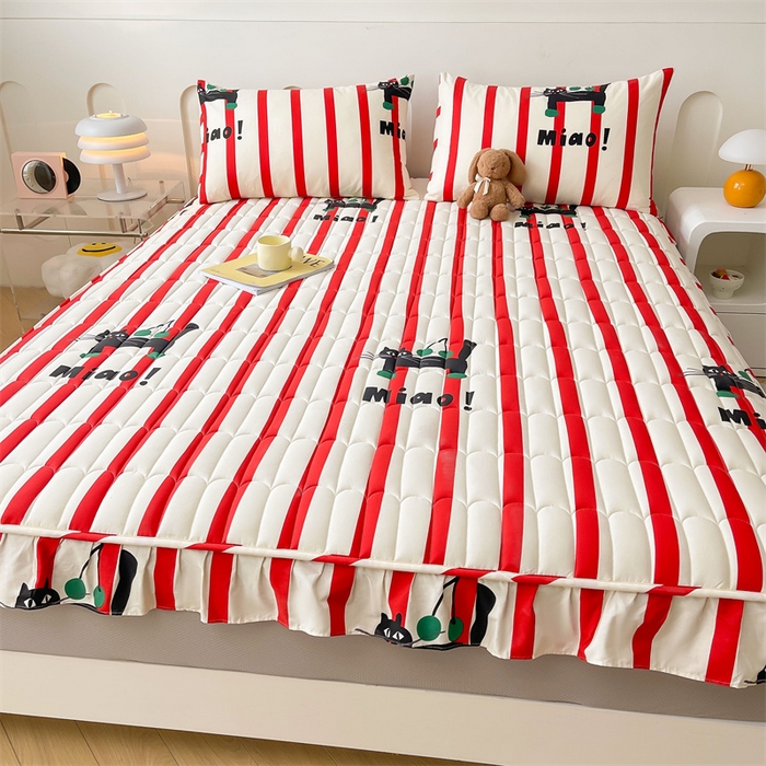 91家纺网 家纺一手货源 找家纺 3C 2024新款全棉13372大豆夹棉印花花边床笠四件套 黑猫警长单床笠