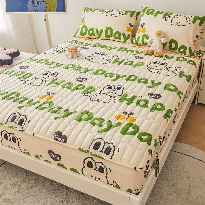 91家纺网 家纺一手货源 找家纺 3C 2024新款全棉大豆夹棉印花床笠四件套 兔耳宝贝