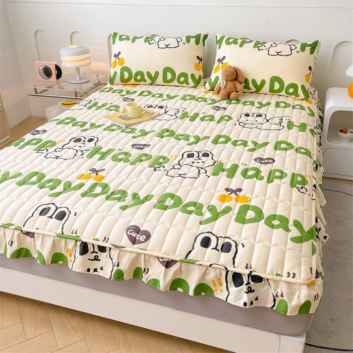 91家纺网 家纺一手货源 找家纺 3C 2024新款全棉13372大豆夹棉印花花边床笠四件套 兔耳宝贝