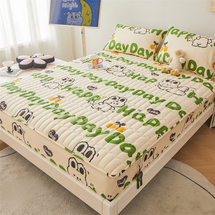 91家纺网 家纺一手货源 找家纺 3C 2024新款全棉大豆夹棉印花床笠四件套 兔耳宝贝