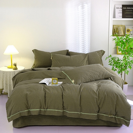 木兰花 2024新款A类全棉水洗棉色织系列四件套 千鸟格绿