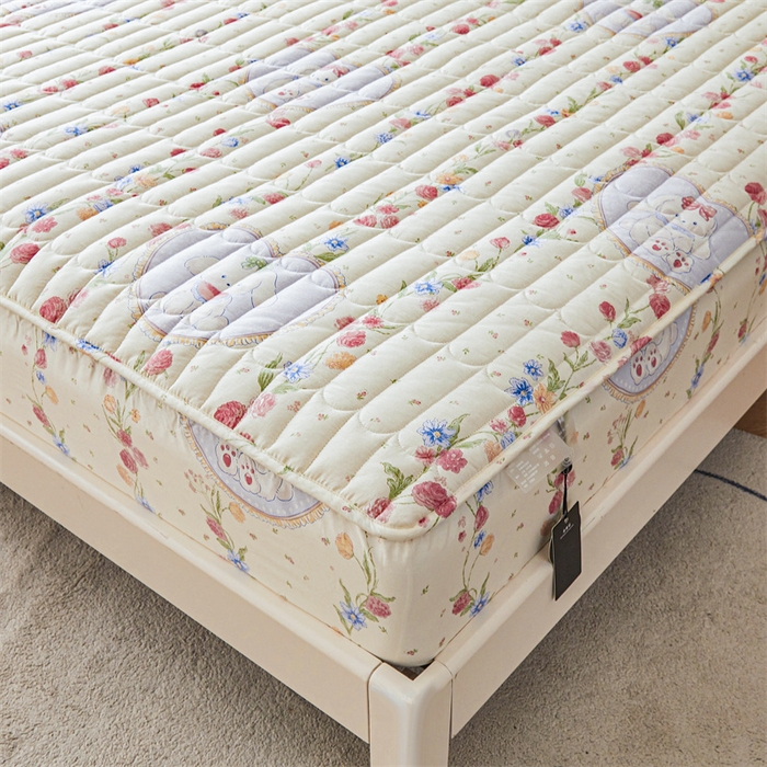 91家纺网 家纺一手货源 找家纺 3C 2024新款全棉大豆夹棉印花床笠四件套 圈圈兔