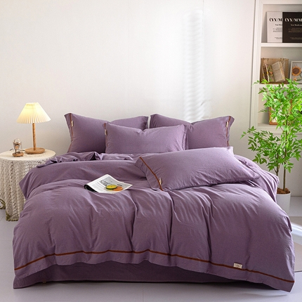 木兰花 2024新款A类全棉水洗棉色织系列四件套 千鸟格紫