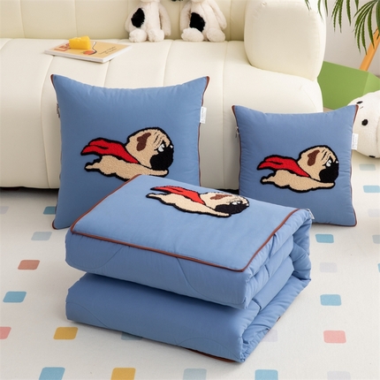 91家纺网 家纺一手货源 找家纺 （总）宝马家纺（原梦童画） 2024新款毛巾绣抱枕被-狗狗超人
