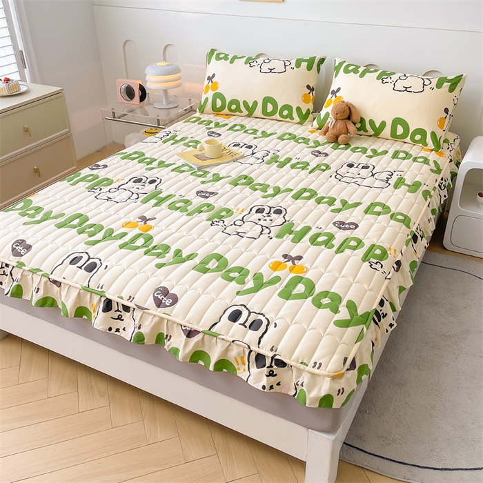 91家纺网 家纺一手货源 找家纺 3C 2024新款全棉13372大豆夹棉印花花边床笠四件套 兔耳宝贝