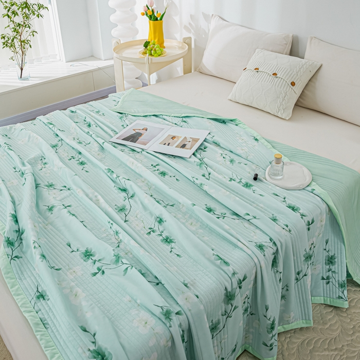 91家纺网 家纺一手货源 找家纺 博弈 2024新款凉感丝抗菌夏被 绿叶