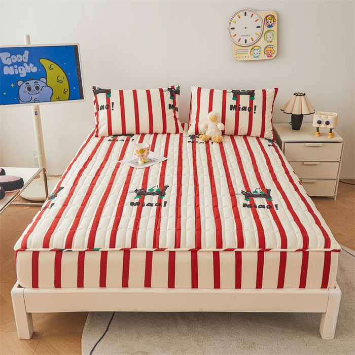 91家纺网 家纺一手货源 找家纺 3C 2024新款全棉大豆夹棉印花床笠四件套 黑猫警长