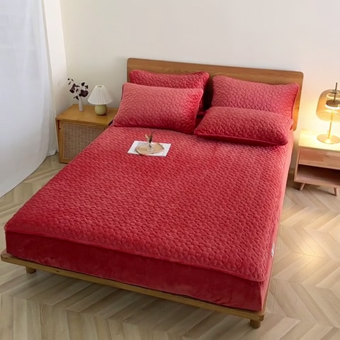 91家纺网 家纺一手货源 找家纺 芸锦豪 2024新款宝宝绒夹棉刺绣床笠 焦糖色