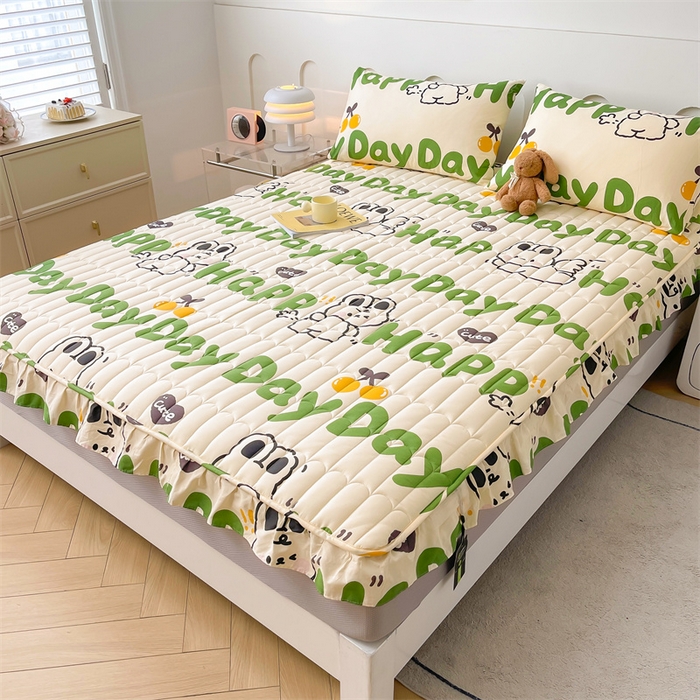 91家纺网 家纺一手货源 找家纺 3C 2024新款全棉13372大豆夹棉印花花边床笠四件套 兔耳宝贝