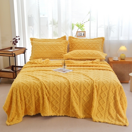 91家纺网 家纺一手货源 找家纺 芸锦豪 2024新款塔芙绒毛毯多功能毯-双面塔夫绒卷边 塔夫绒-姜黄