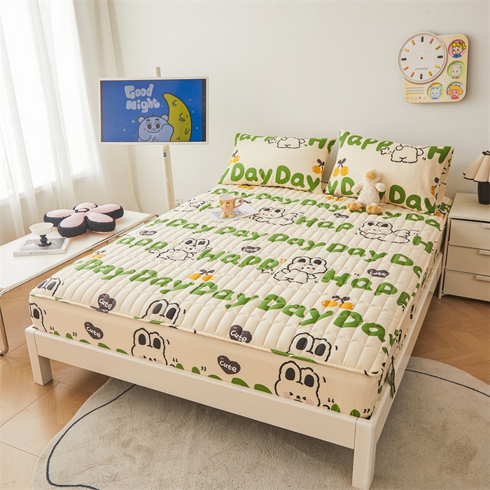 91家纺网 家纺一手货源 找家纺 3C 2024新款全棉大豆夹棉印花床笠四件套 兔耳宝贝