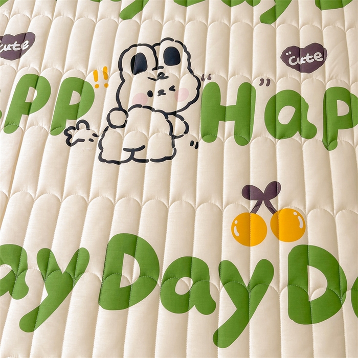 91家纺网 家纺一手货源 找家纺 3C 2024新款全棉13372大豆夹棉印花花边床笠四件套 兔耳宝贝